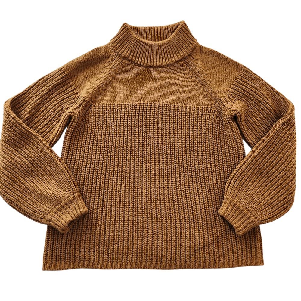 Madewell Mock neck Ribbed Brown Chunky Knit Sweater Balloon Sleeve Women's sz XS